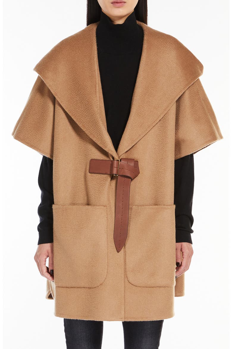 Dorico Belted Double Face Cashmere Cape, Main, color, CAMEL
