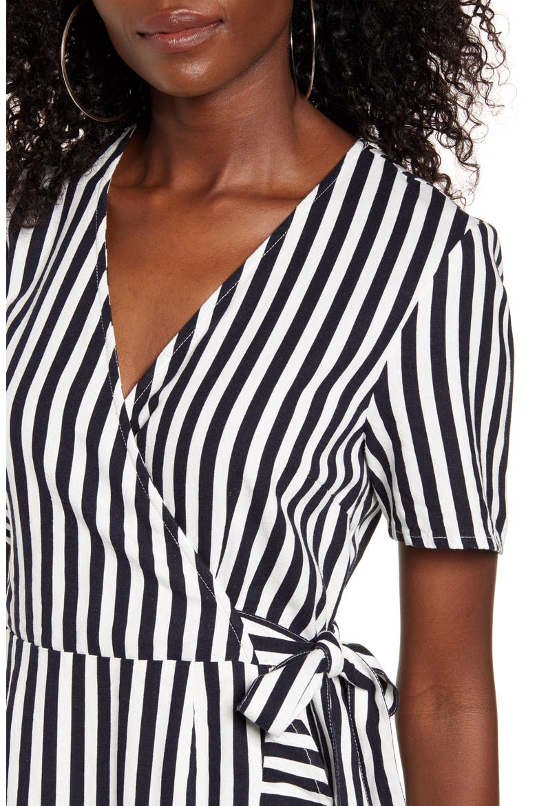 Helenmilo Stripe Wrap Linen Blend Dress, Alternate, color, NIGHT SKY STRIPE