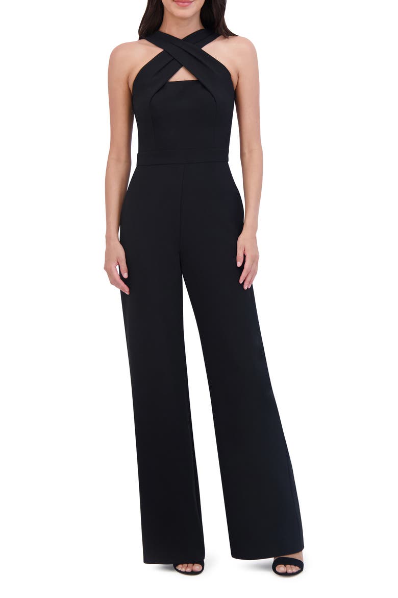 Signature Cross Neck Jumpsuit, Main, color, BLACK