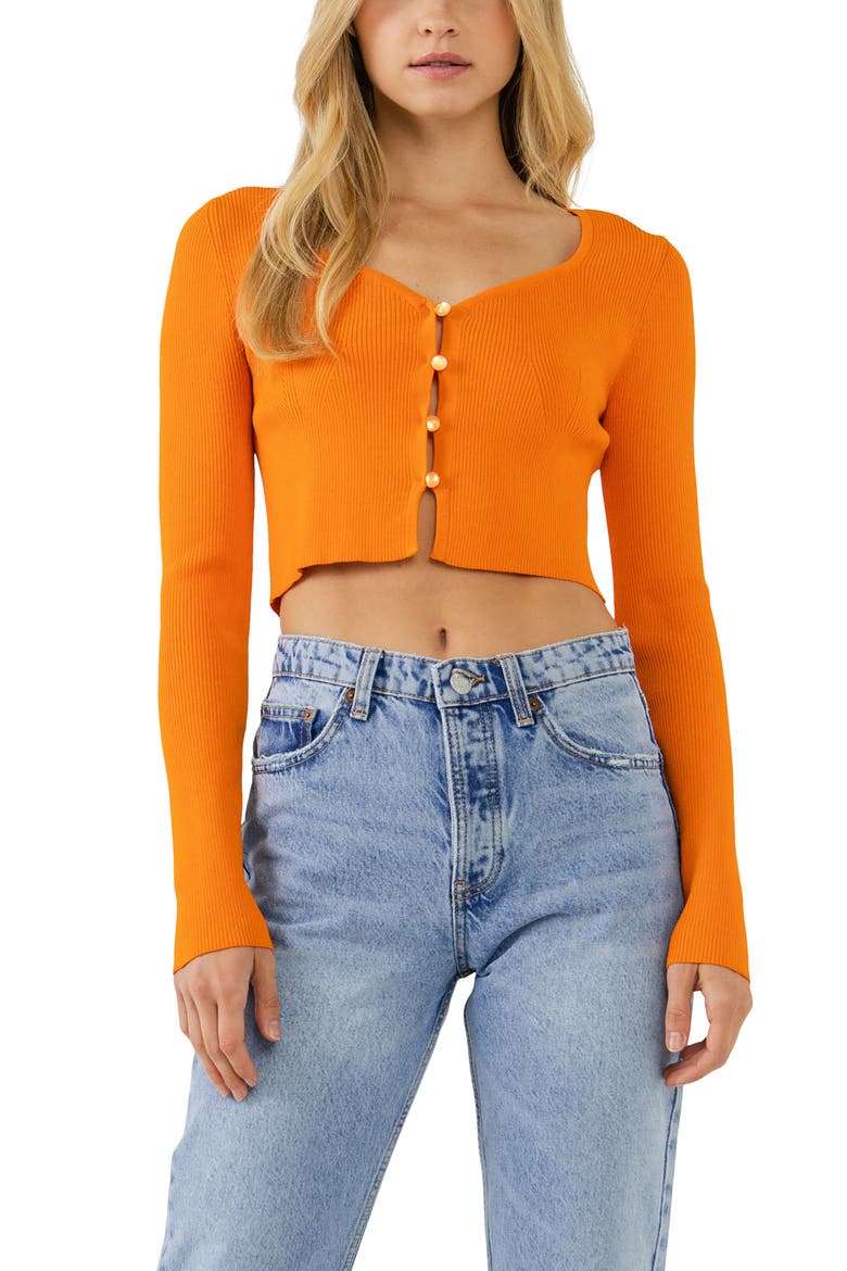 Ribbed Crop Cardigan, Alternate, color, ORANGE