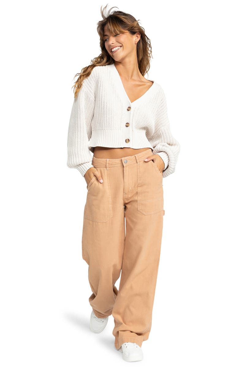 Roxy Sundaze Washed Cotton Crop Cardigan, Alternate, color, Egret