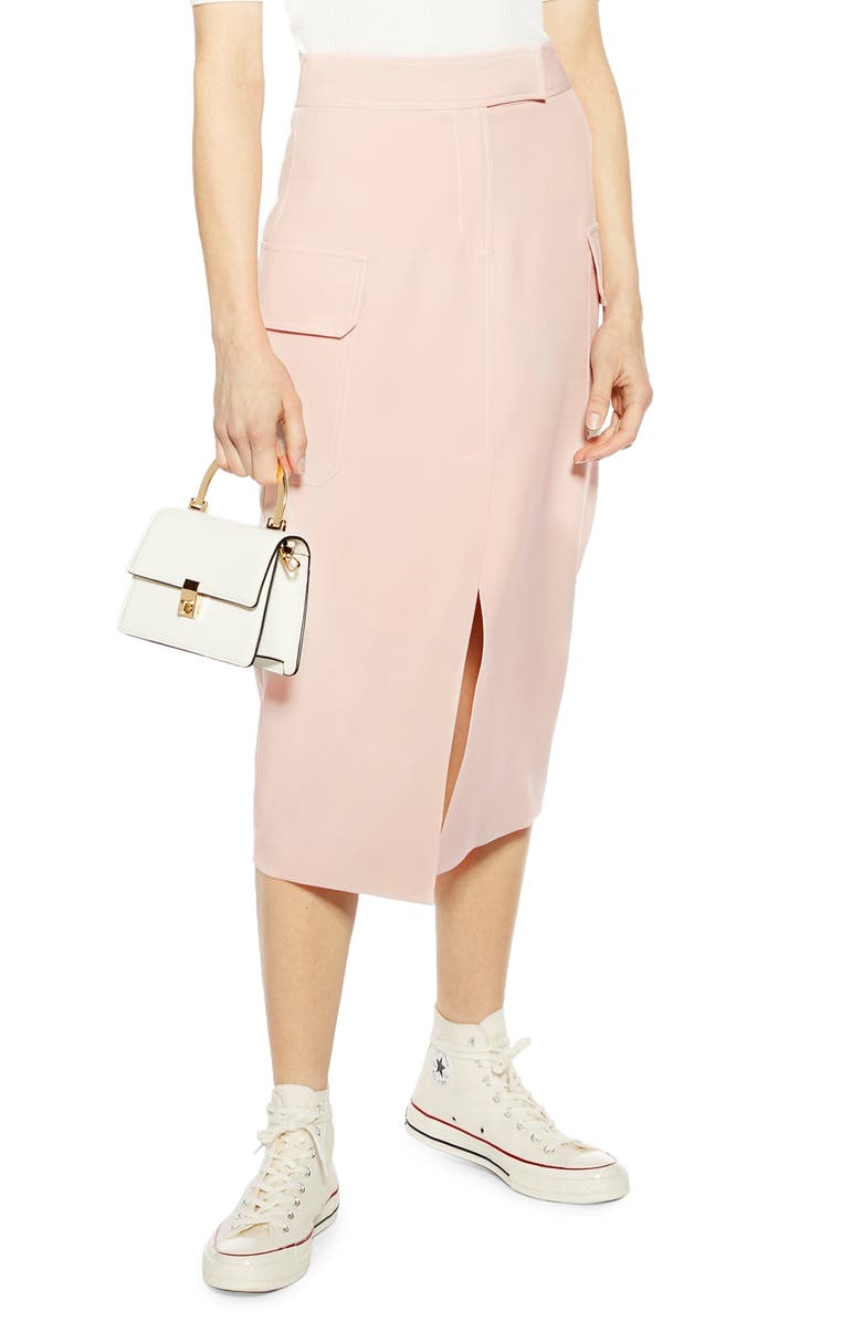 Topshop Split Utility Midi Skirt, Main, color,
