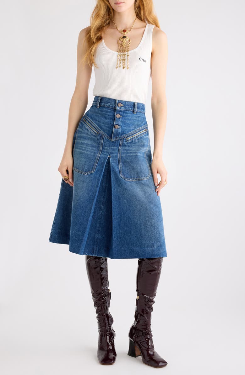 Chloé Broken Blue Denim Skirt, Alternate, color, Hazy Blue