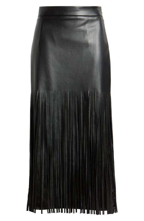 Kaia Fringe Faux Leather Skirt