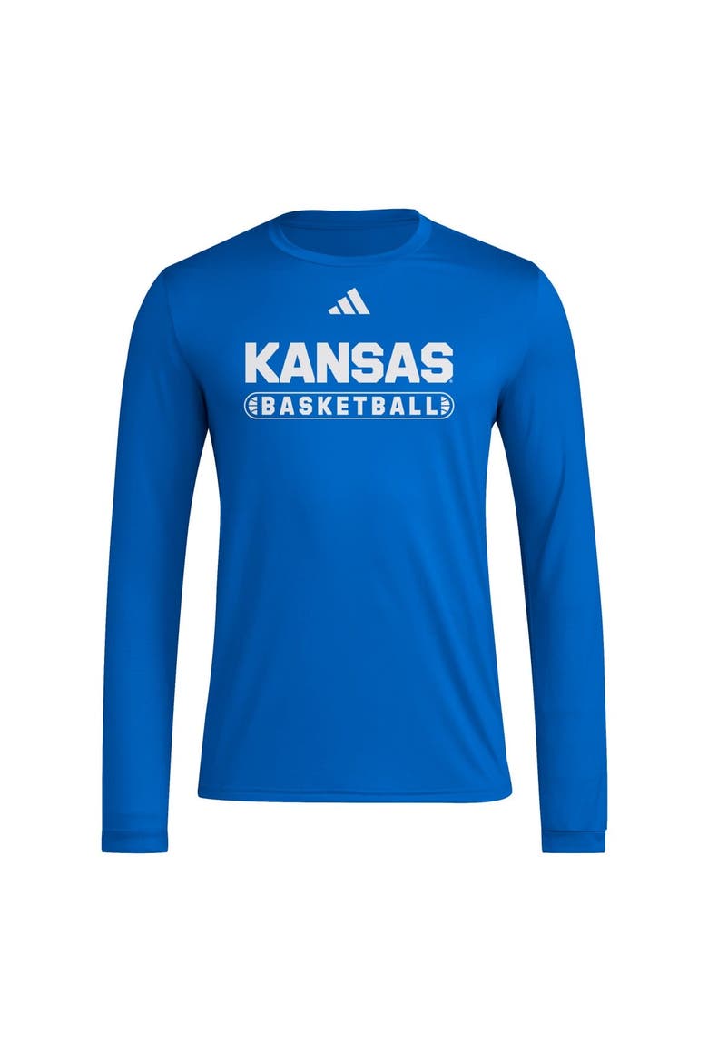 Men's adidas Royal Kansas Jayhawks On-Court Pregame Long Sleeve T-Shirt, Alternate, color, Royal