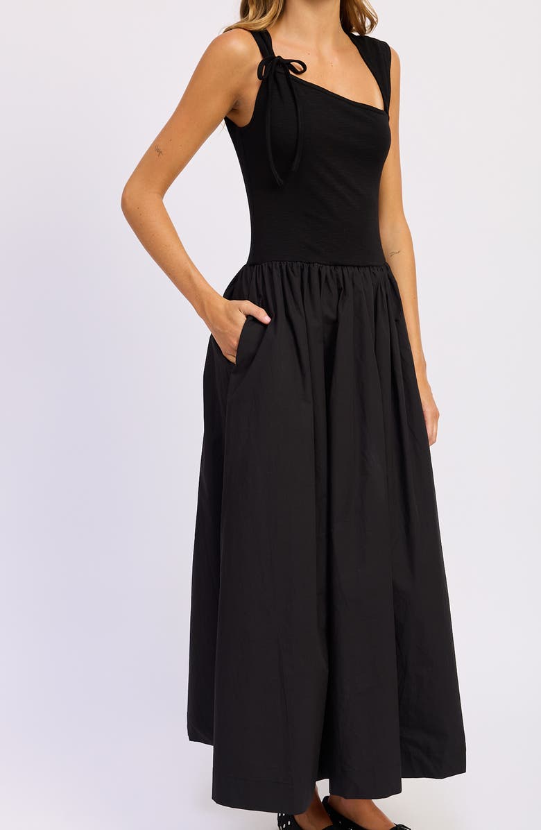 En Saison Sloane Asymmetric Neck Mixed Media Maxi Dress, Alternate, color, Black