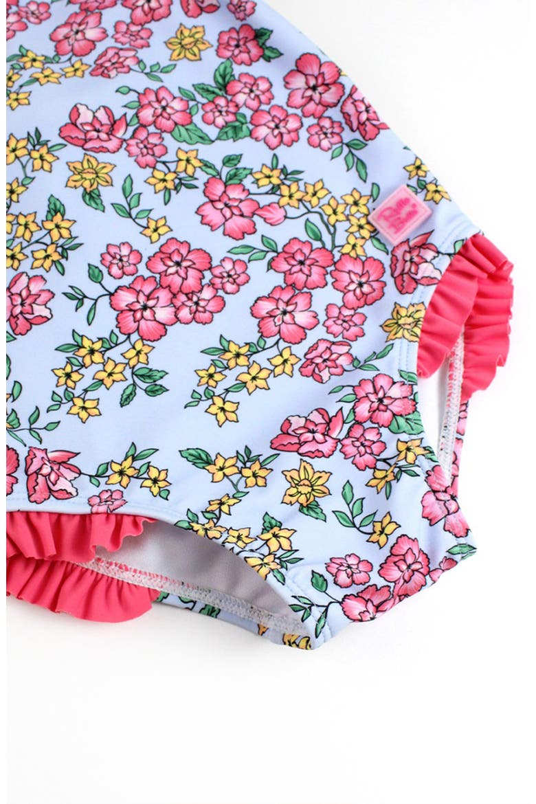 Kids' Cheerful Blossoms Tie Shoulder One-Piece Swimsuit, Alternate, color, BLUE/ PINK MULTI