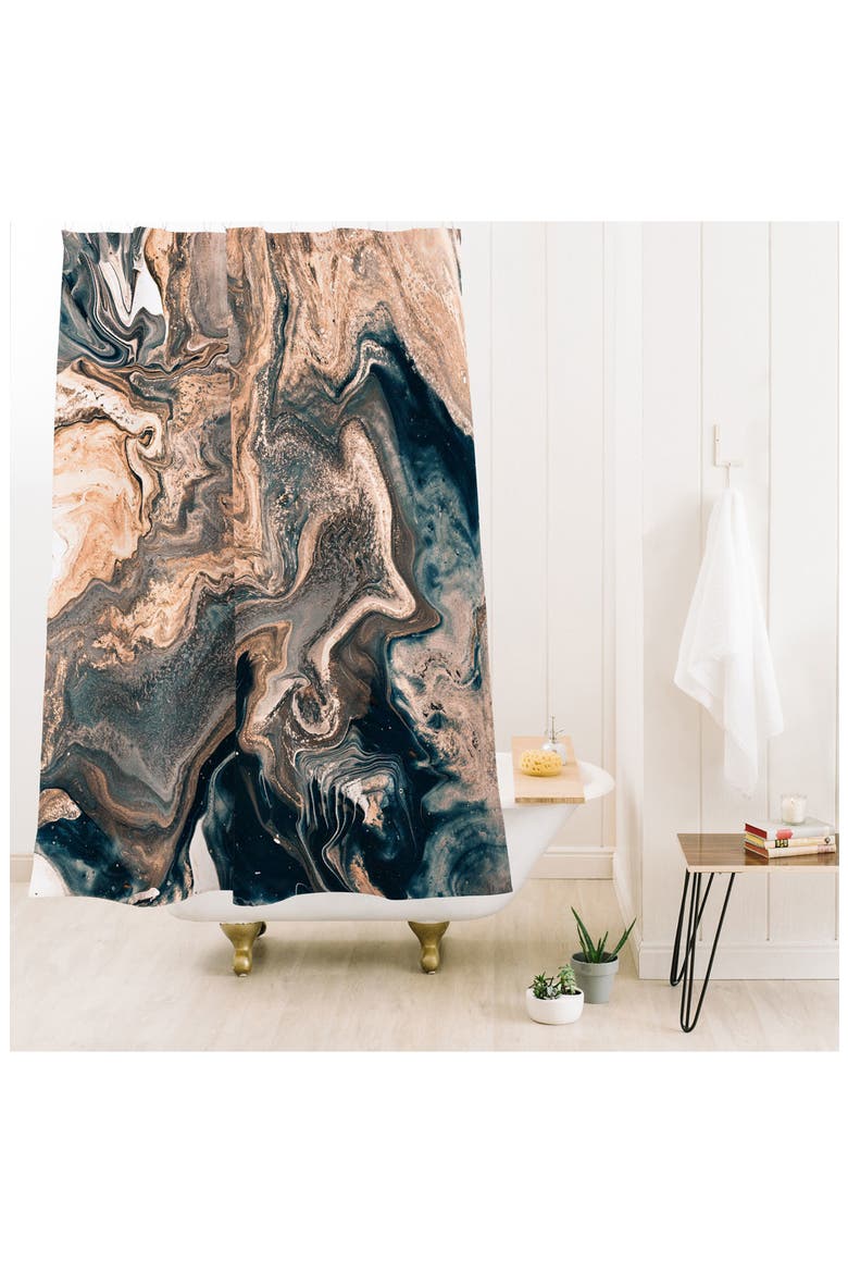 Marble Copper & Blue Shower Curtain, Alternate, color, GOLD