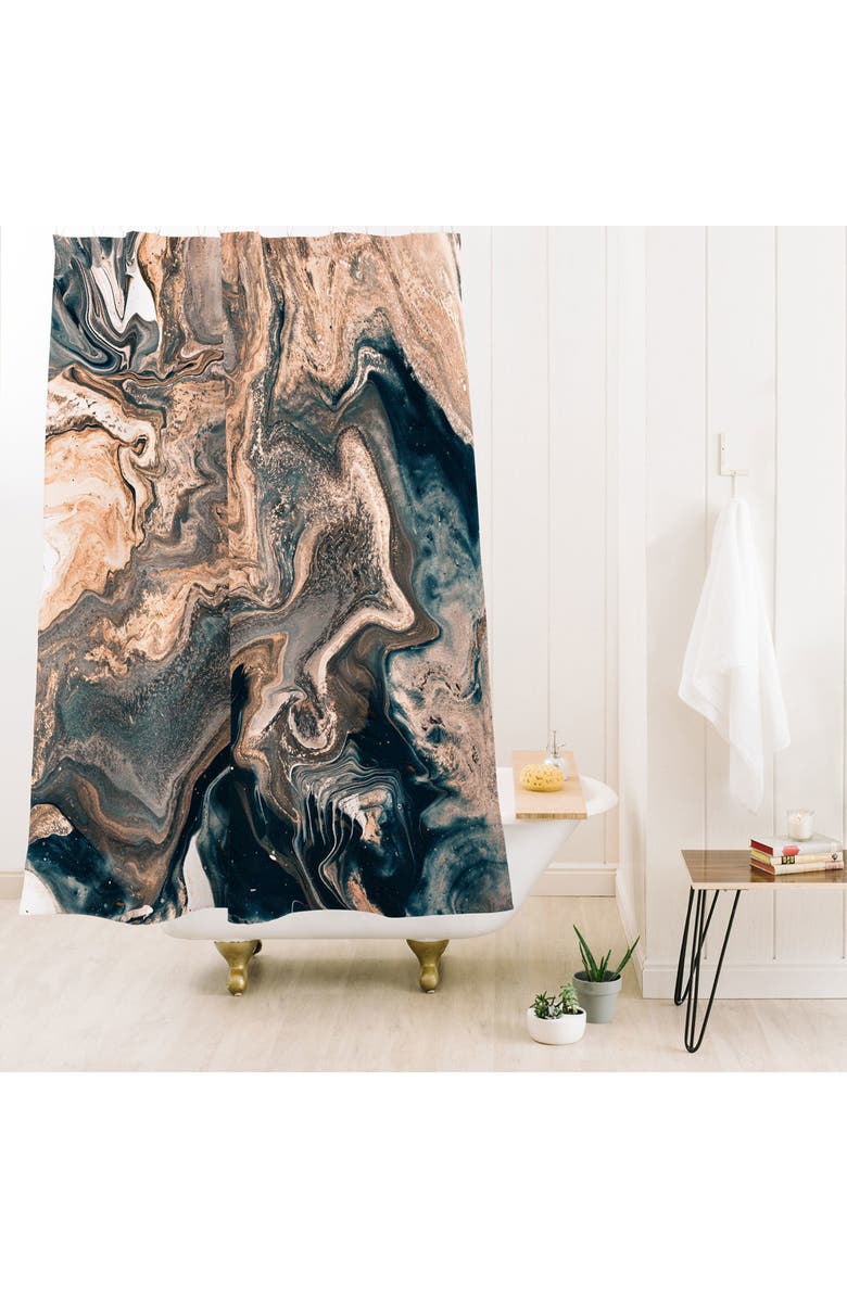 Deny Designs Marble Copper & Blue Shower Curtain, Alternate, color, Gold