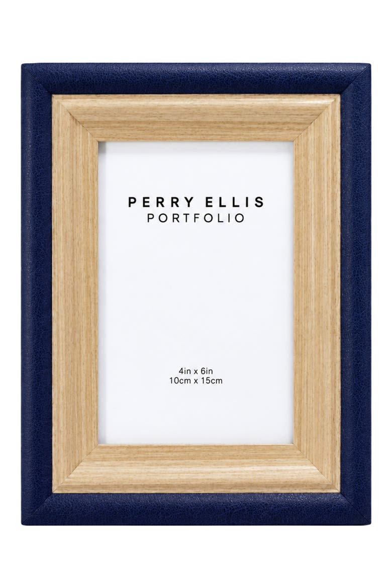 Faux Leather Trim Photo Frame, Main, color, NAVY 1