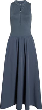 Zella Atlas Zip Front Sleeveless Midi Dress