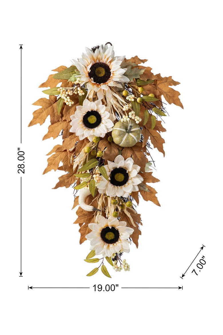 Fall Neutral Sunflower Pumpkin and Leaf Teardrop, Alternate, color, Orange