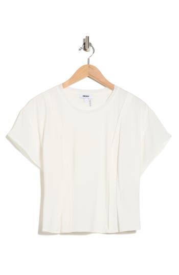 Dkny Mixed Media Knit Top In Neutral