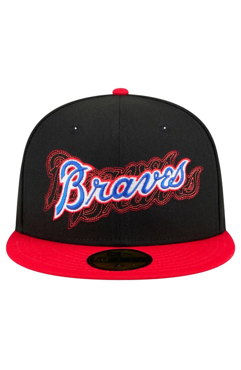 New Era Men's New Era Black Atlanta Braves Shadow Stitch 59FIFTY Fitted Hat, Alternate, color, 