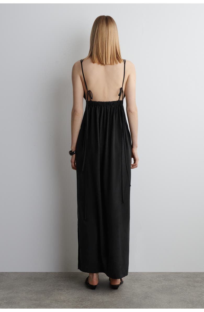 COS Gathered V-Neck Maxi Dress, Alternate, color, Washed Black