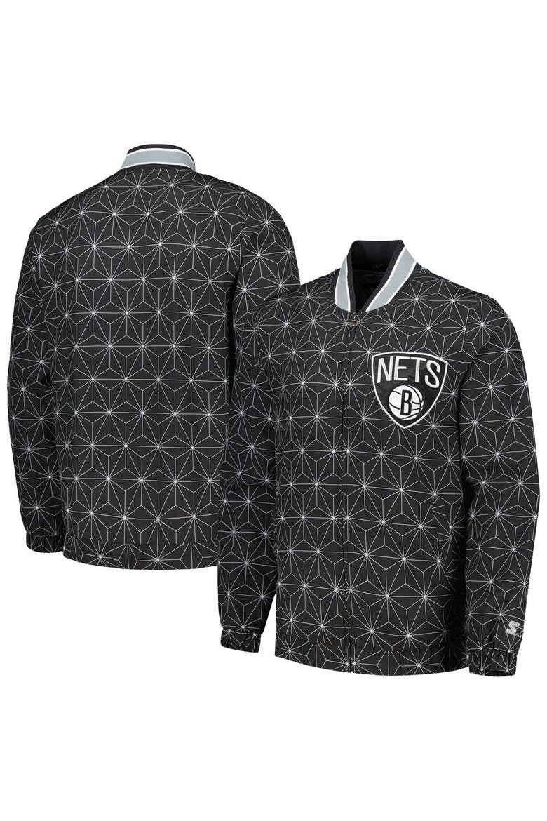 Men's Starter Black Brooklyn Nets In-Field Play Fashion Satin Full-Zip Varsity Jacket, Main, color, Black