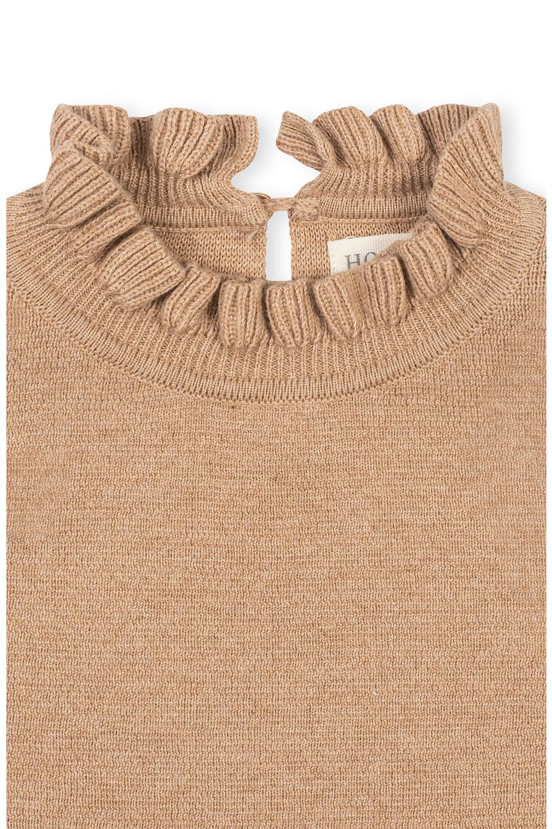 Kids' Organic Mock Neck Ruffle Edge Sweater Dress, Alternate, color, Camel Heather