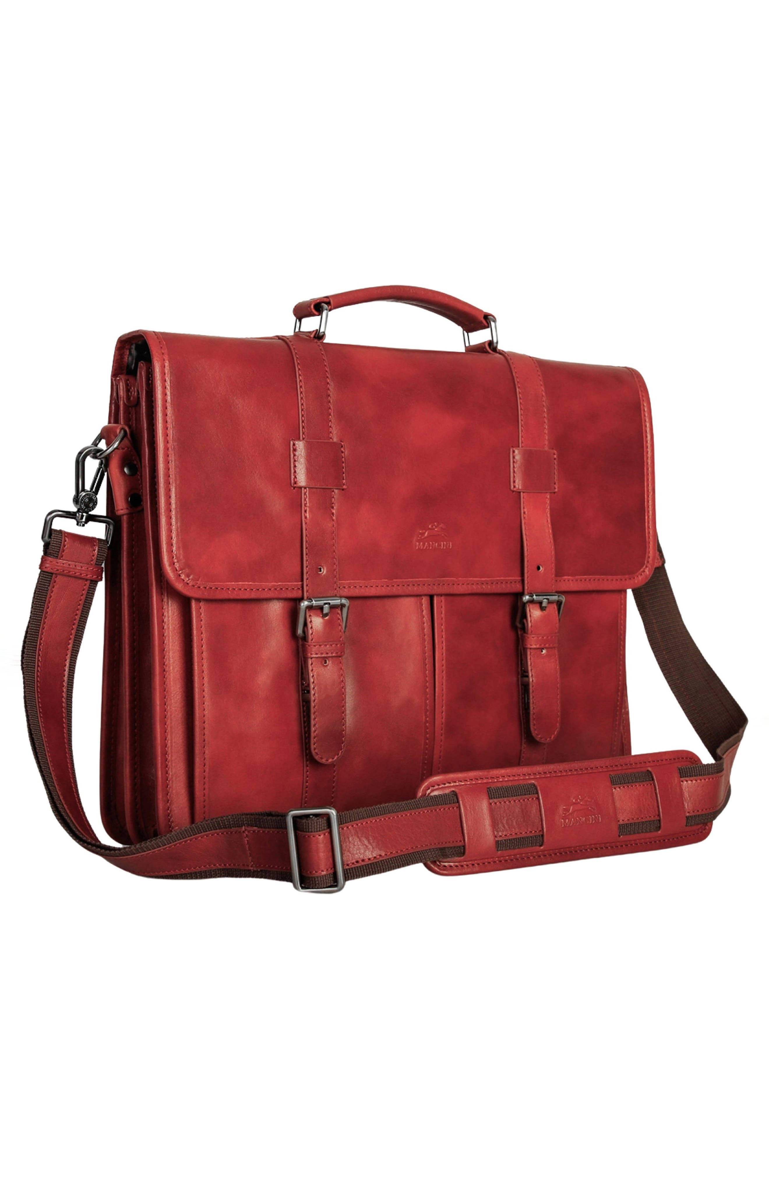 Double Compartment Leather Briefcase, Alternate, color, COGNAC