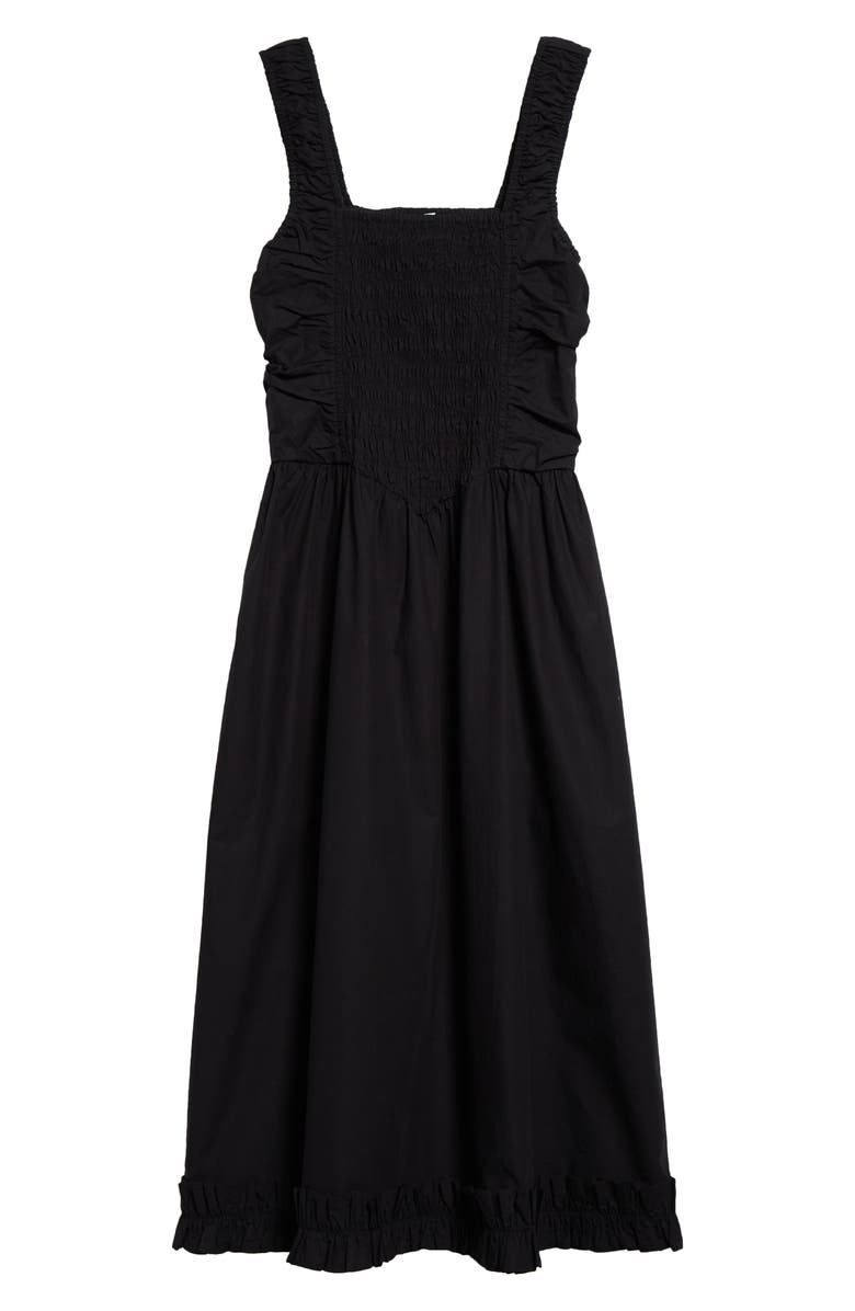 Ganni Smock Bodice Organic Cotton Poplin Sundress, Main, color, Black