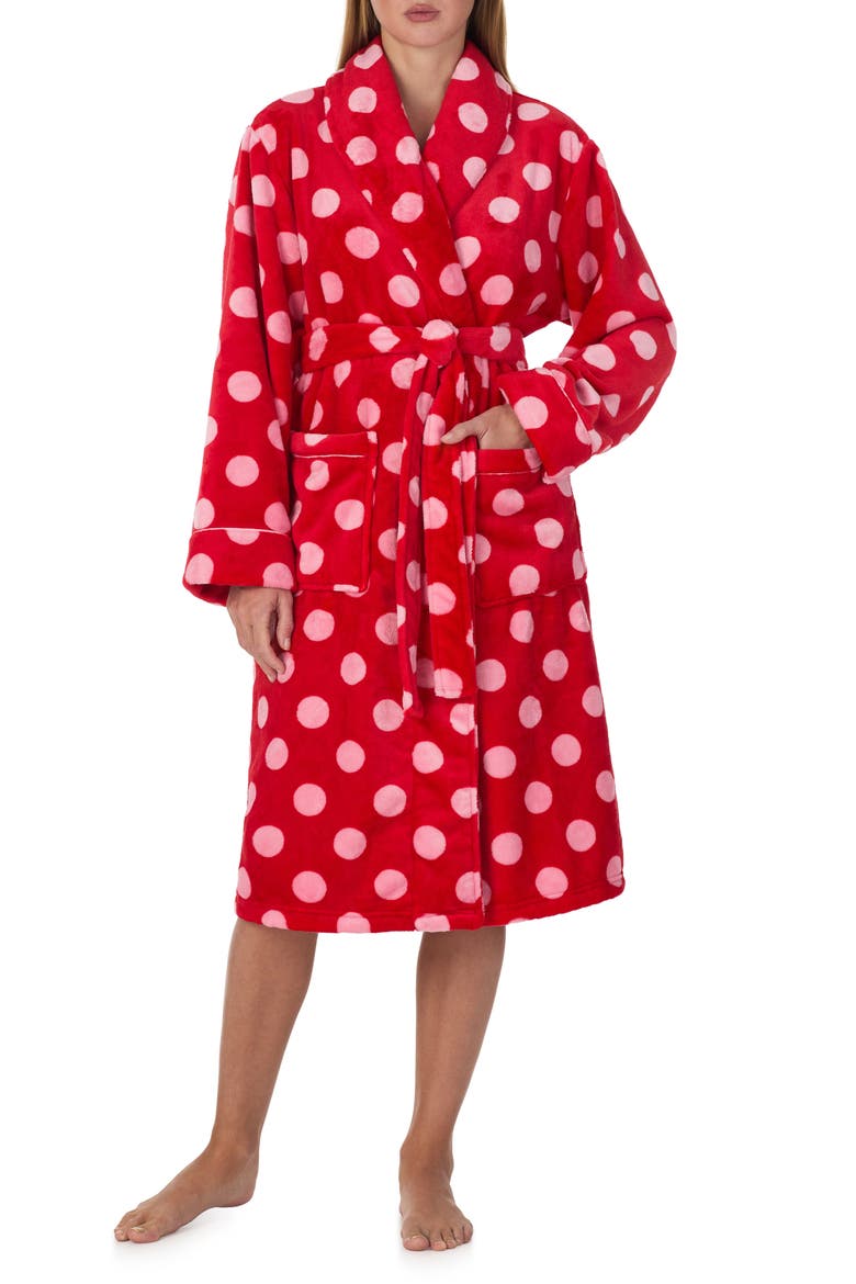 Long Fleece Robe, Main, color, RED MULTI