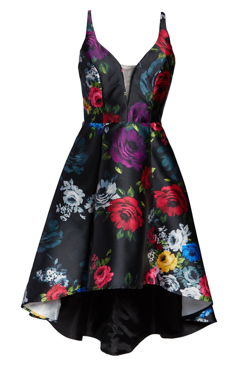 Sequin Hearts Floral Print High/Low Mikado Cocktail Dress, Alternate, color, 