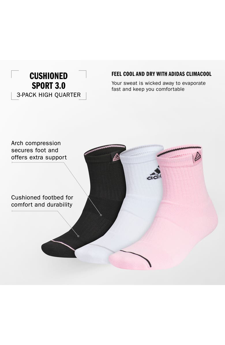 adidas Assorted 3-Pack AEROREADY Cushioned Sport 3.0 Quarter Crew Socks, Alternate, color, Black/True Pink/White