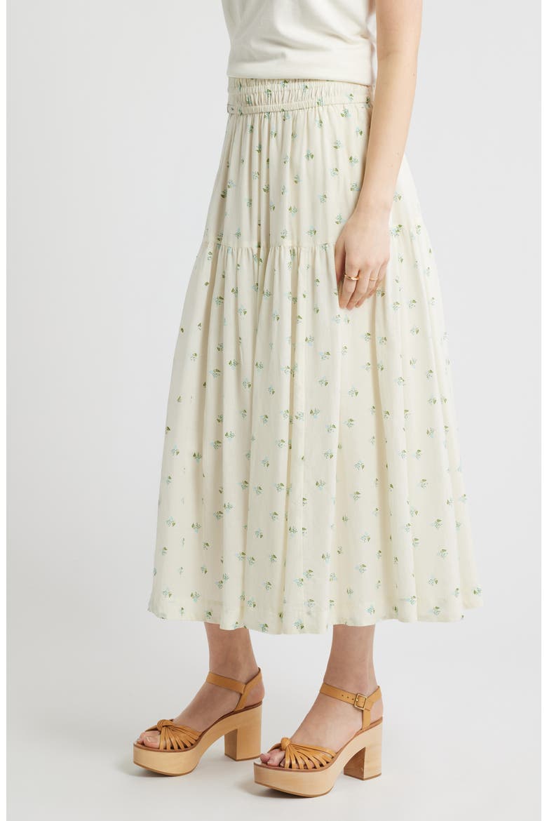 Smocked Waist Cotton Maxi Skirt, Alternate, color, IVORY- BLUE GARDEN DITSY