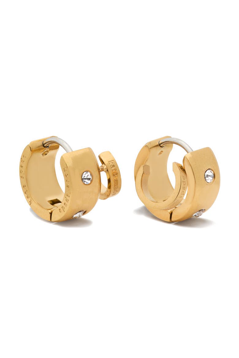 set in stone double huggie hoop earrings, Main, color, GOLD CLEAR