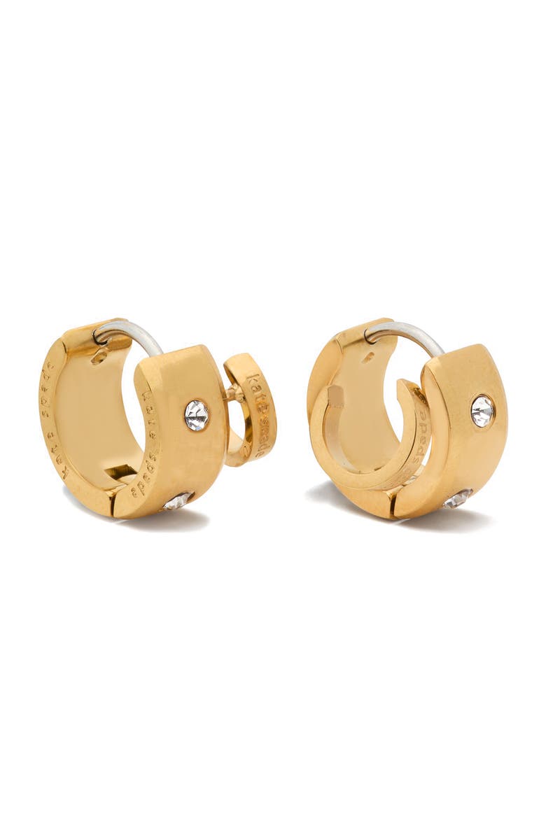 Kate Spade New York set in stone double huggie hoop earrings, Main, color, Gold Clear