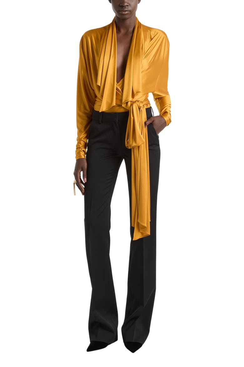 Low-Waisted Wool Satin Trousers, Main, color, black