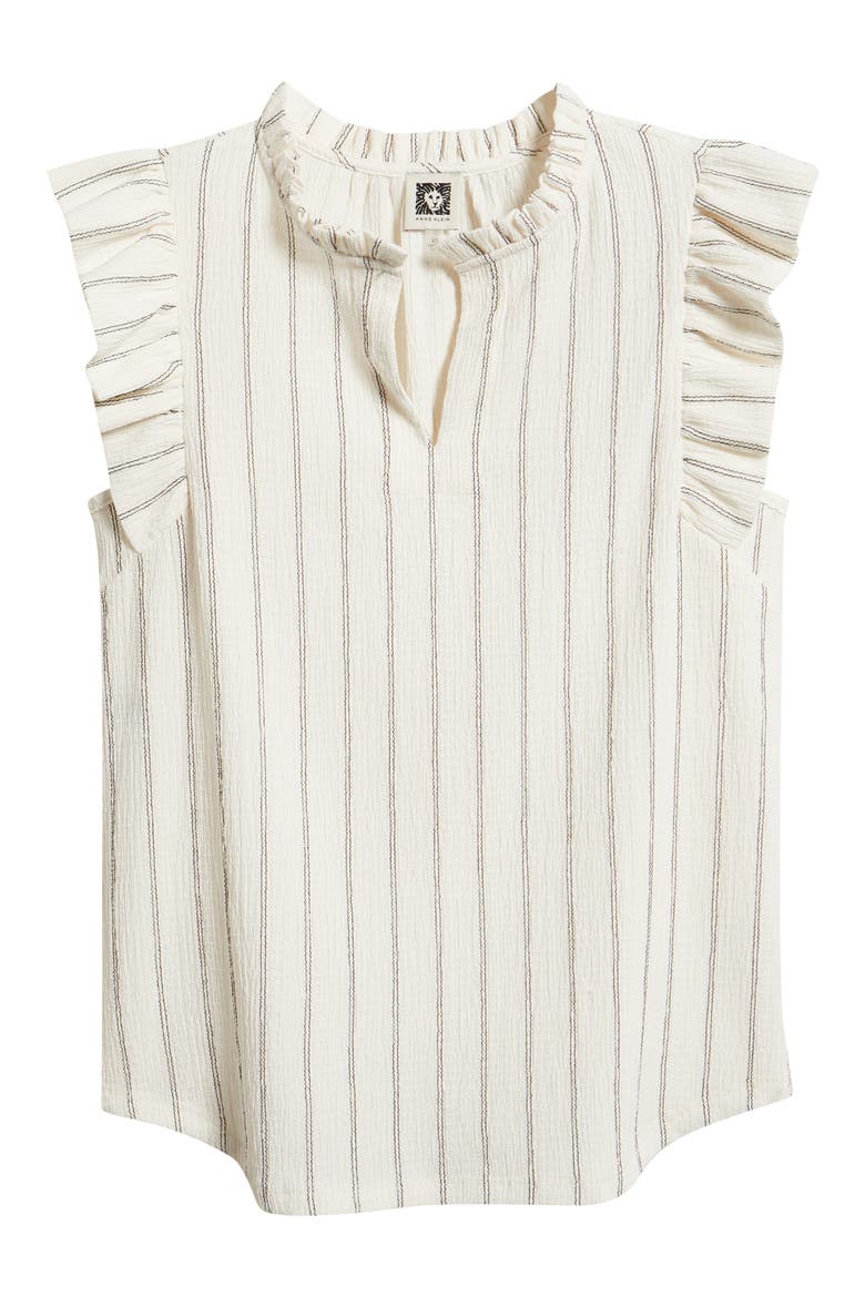 Flutter Sleeve Stripe Shirt, Alternate, color, WHITE DOVE/ ANNEBLACK