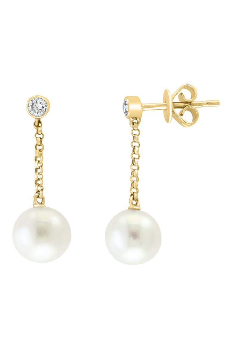 14K Yellow Gold Diamond & Freshwater Pearl Drop Earrings, Main, color, GOLD