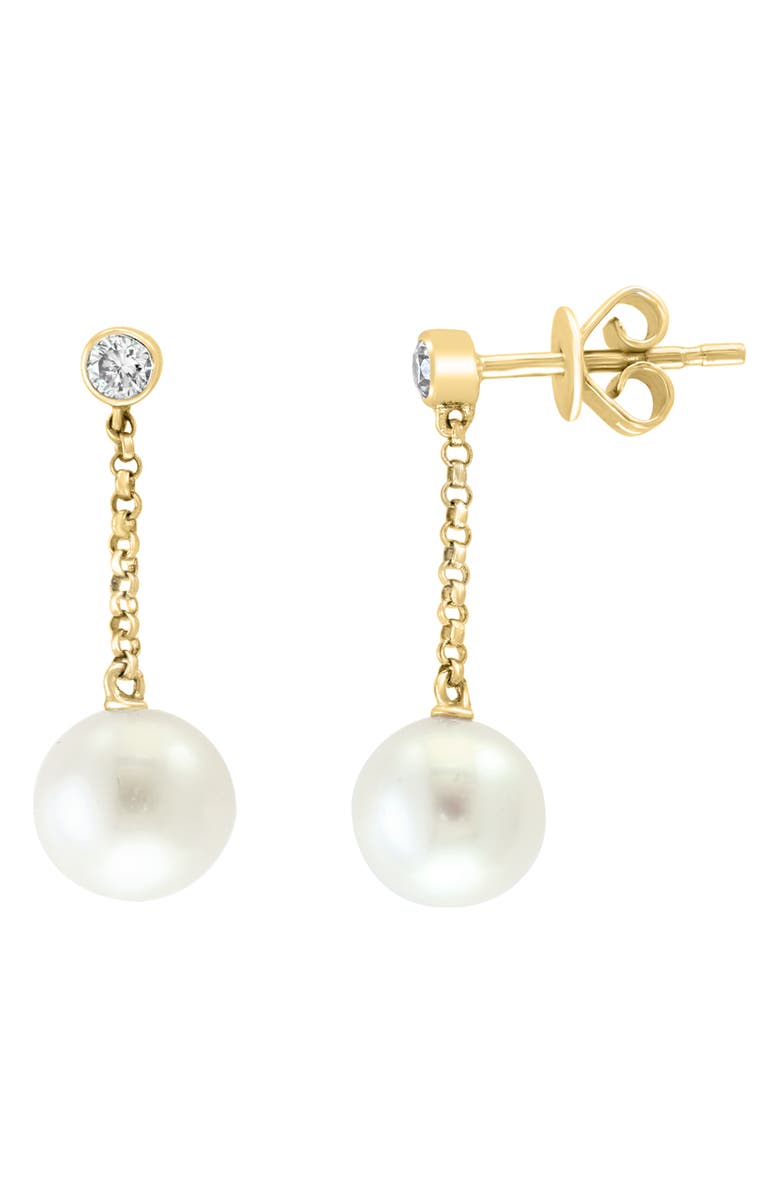 EFFY 14K Yellow Gold Diamond & Freshwater Pearl Drop Earrings, Main, color, Gold
