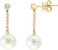 EFFY 14K Yellow Gold Diamond & Freshwater Pearl Drop Earrings