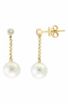 EFFY 14K Yellow Gold Diamond & Freshwater Pearl Drop Earrings