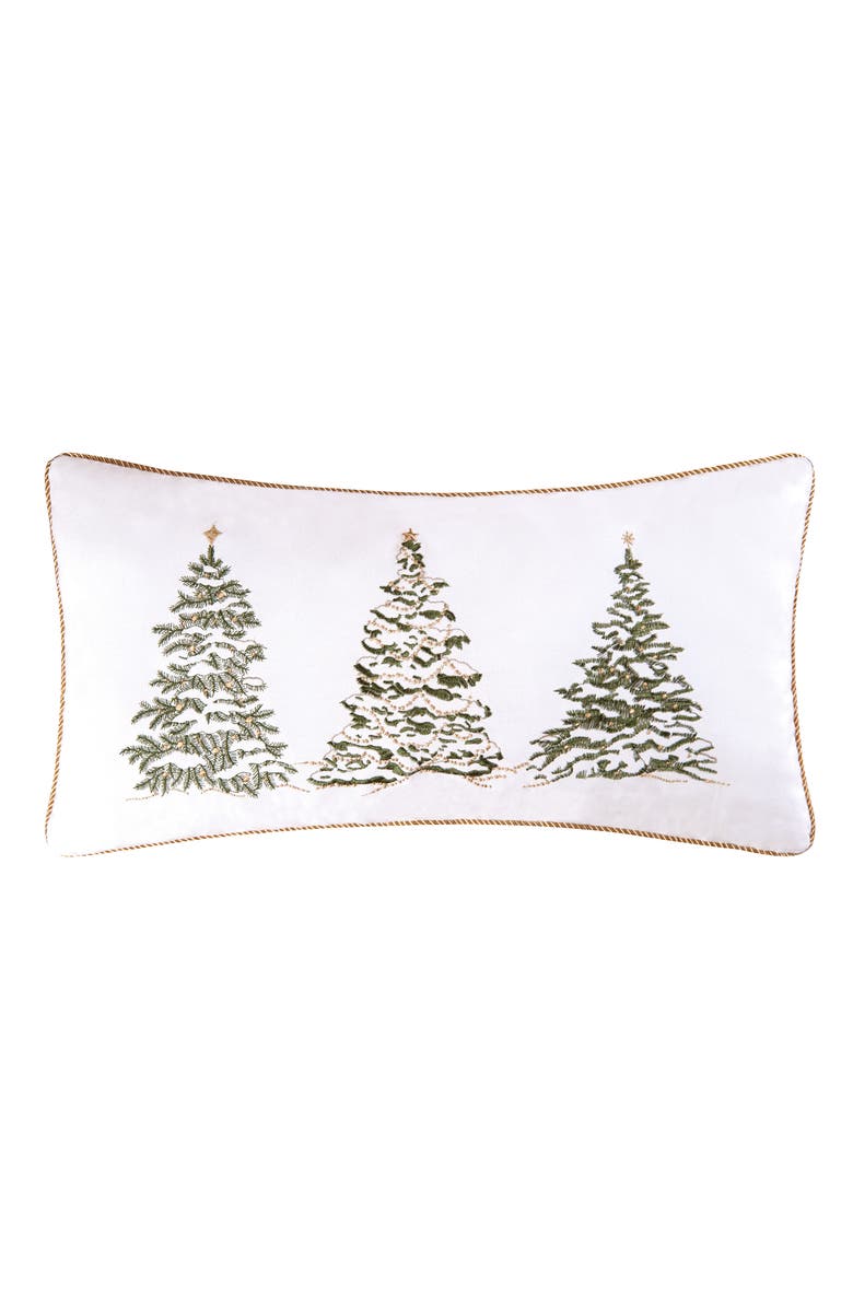 C&F Home Golden Pine Christmas Trees Cotton Blend Embroidered Accent Pillow 12" x 24", Main, color, 