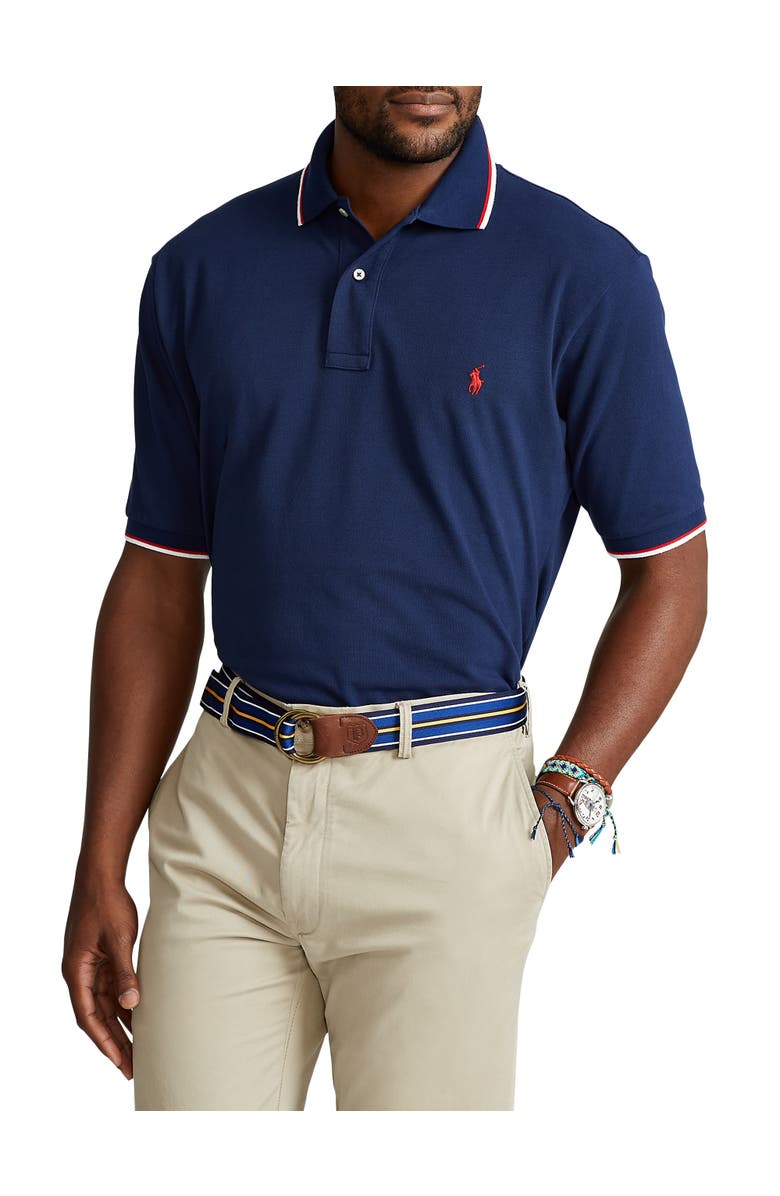 Polo Ralph Lauren Big & Tall Tipped Mesh Polo Shirt, Main, color, Newport Navy