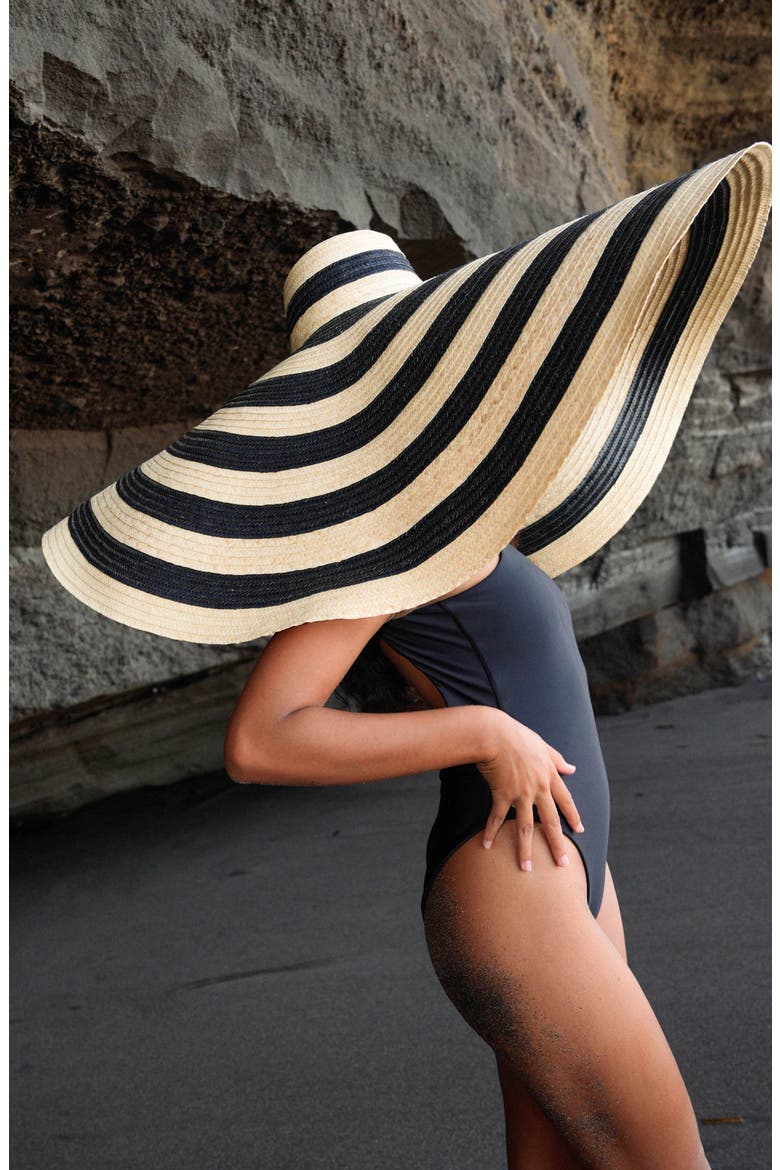 The Solana Oversized Striped Straw Hat, Alternate, color, Black