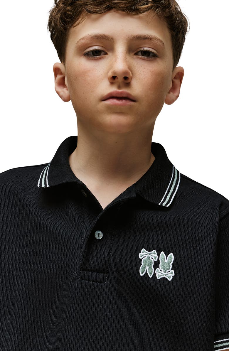 Psycho Bunny Kids' Archive Neon Bunny Cotton Polo, Alternate, color, Black