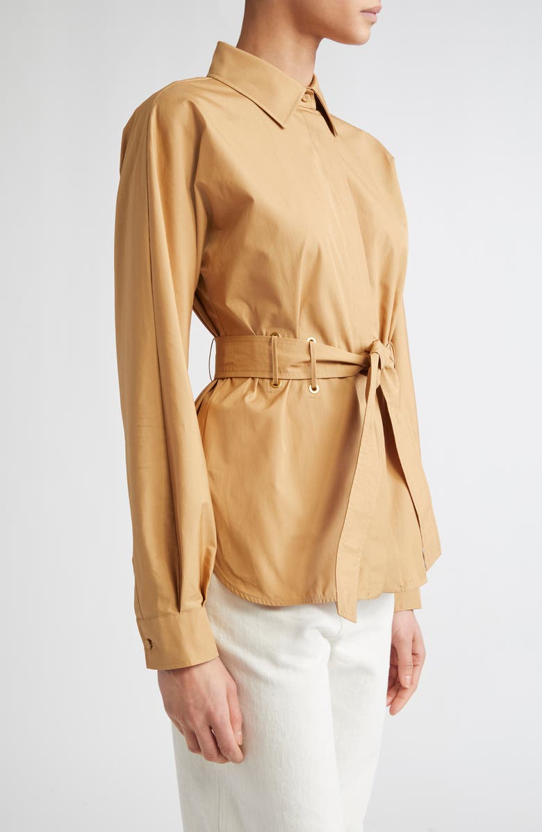 Max Mara Juglas Belted Button-Up Shirt, Alternate, color, Caramel