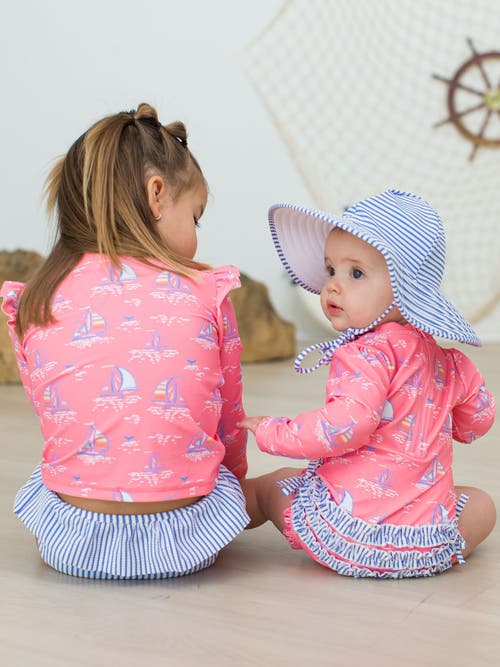 Rufflebutts Toddler Girls Long Sleeve Upf50+ One Piece Rash Guard In Pink Seas The Day