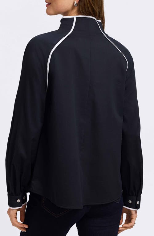 Foxcroft Daphne Contrast Piping Stretch Cotton Blend Pullover In Black