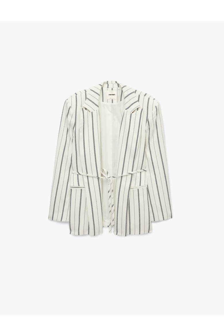 Striped Long Sleeve Belted Blazer, Alternate, color, WHITE STRIPE