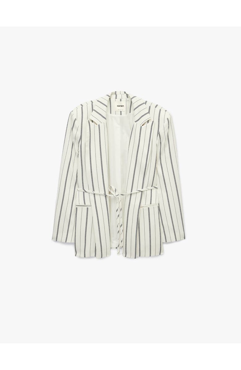ZDNU 81041892 Striped Long Sleeve Belted Blazer, Alternate, color, White Stripe