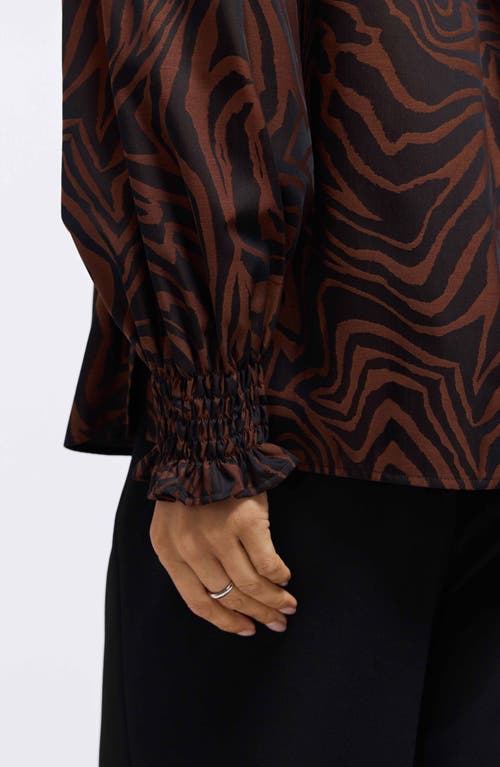 Foxcroft Alicia Zebra Print Cotton Blend Popover Top In Brown