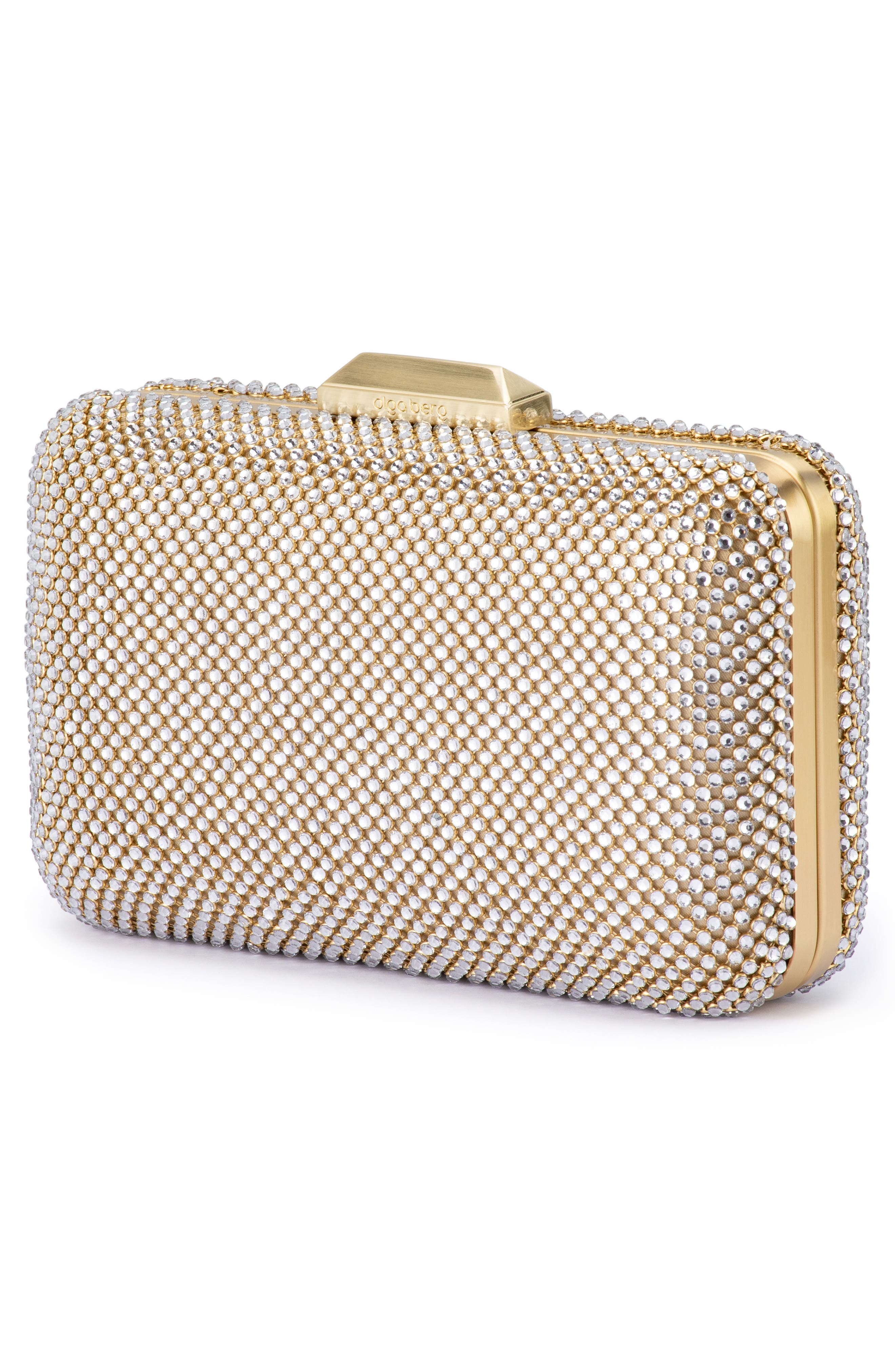 Olga Berg Ronny Crystal Mesh Frame Clutch, Alternate, color, Champagne