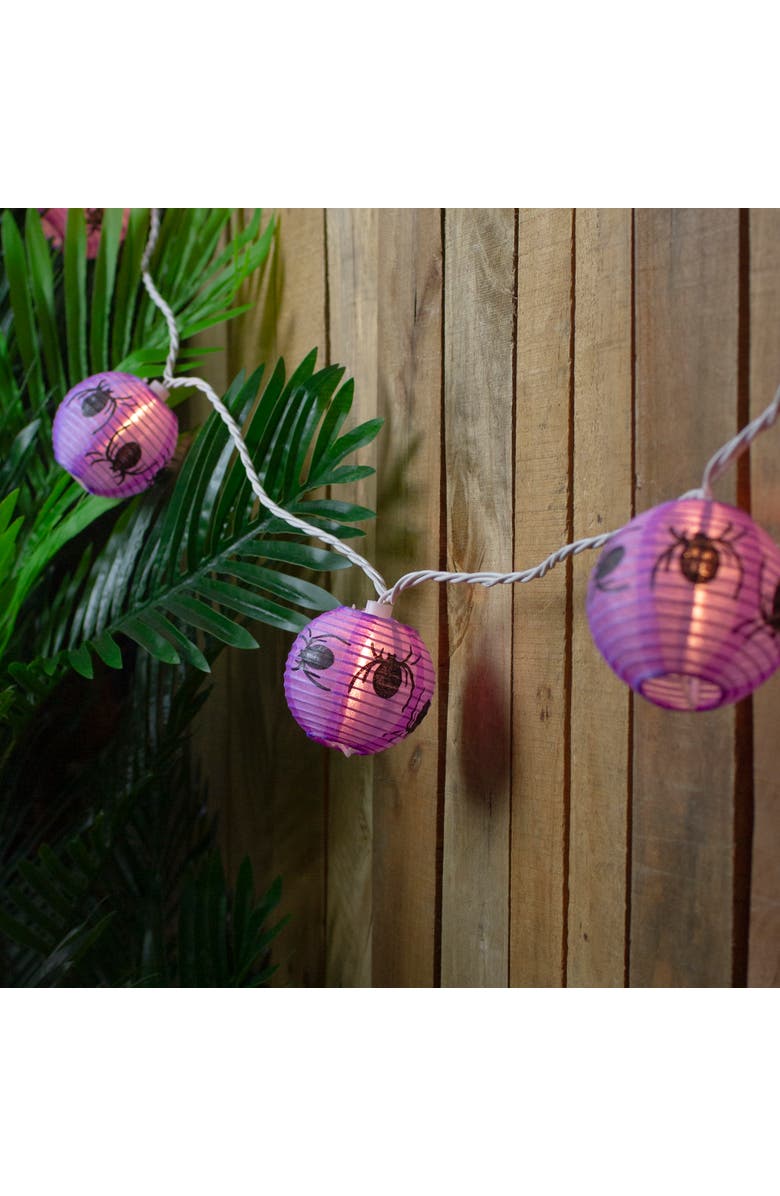 Northlight 10ct Spider Paper Lantern Halloween Lights - Purple - Clear Lights - 8.5' White Wire, Alternate, color, 