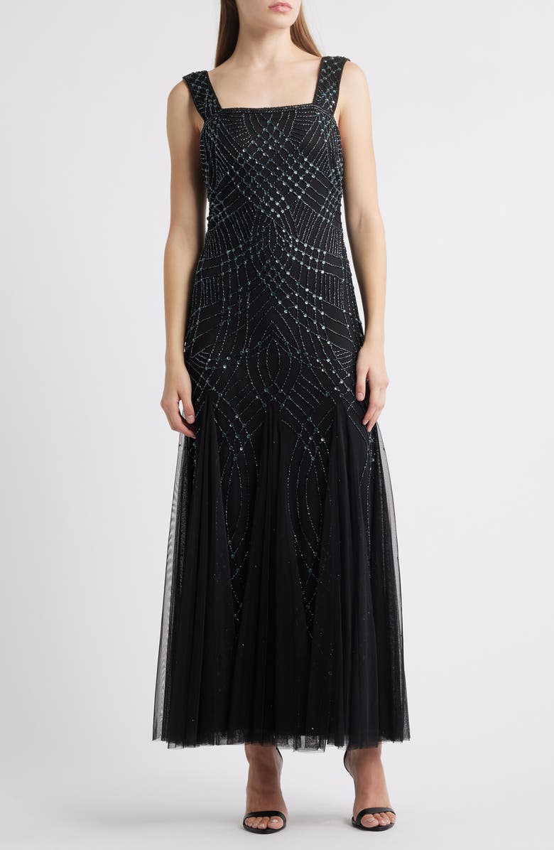 Pisarro Nights Beaded Gown with Long Sleeve Jacket, Alternate, color, Black/ Gunmetal