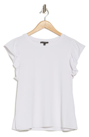 ADRIANNA PAPELL ADRIANNA PAPELL FLUTTER SLEEVE RIBBED T-SHIRT