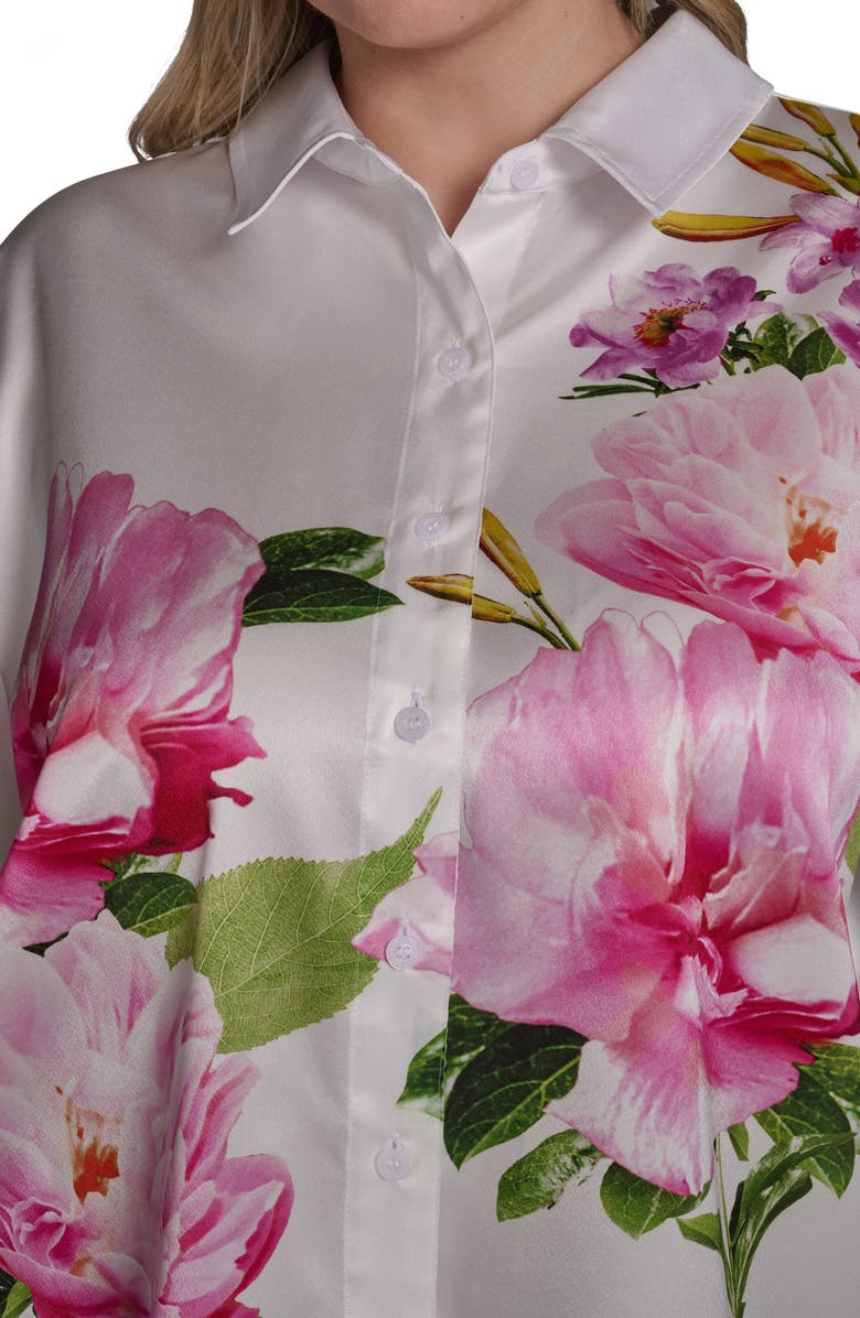 KARL LAGERFELD PARIS Floral Placement Print Button-Up Shirt, Alternate, color, Soft White Multi